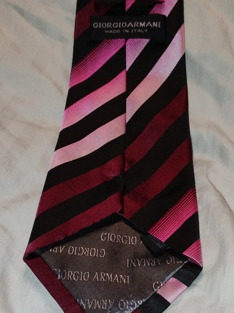 Giorgio Armani Men's Pink and Black Striped Silk Tie